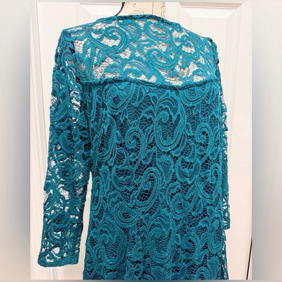 Beautiful Jade Green Long Sleeve Lace Elegant Dress - Picture 5 of 10